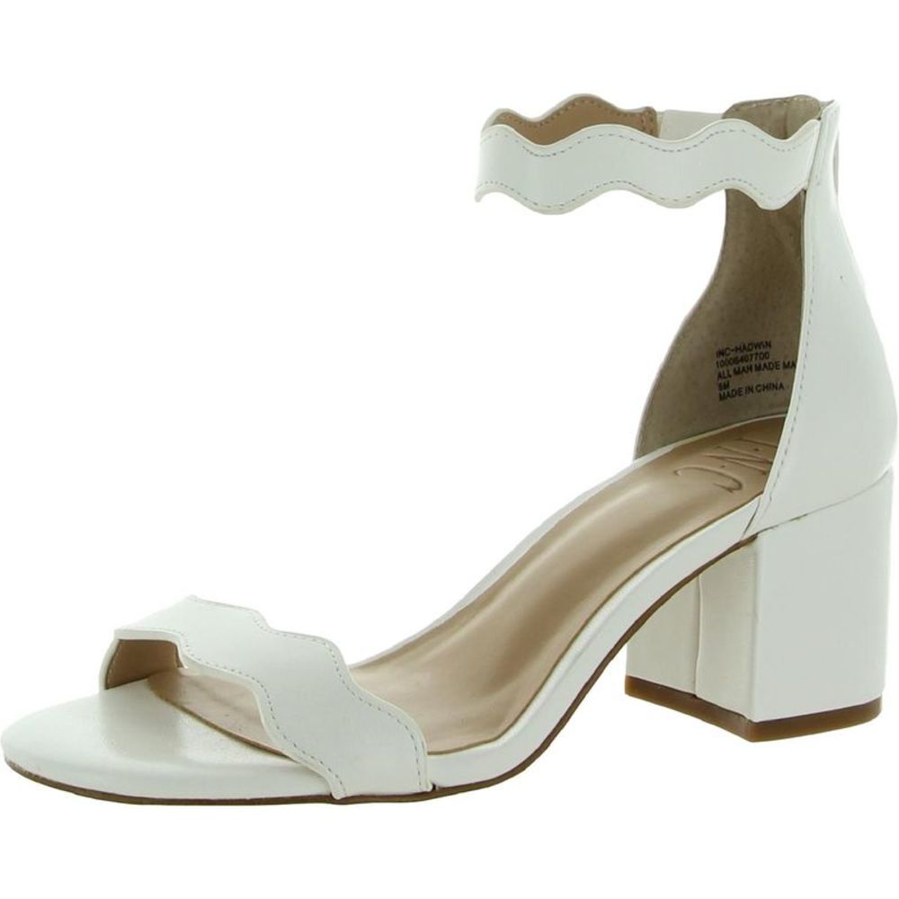 INC Womens Hadwin White Faux Leather Block Heel Ankle Strap Heels Shoes Used